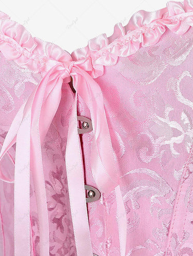 Gothic Plus Size Frilled Lace-up Boning Overbust Brocade Corset