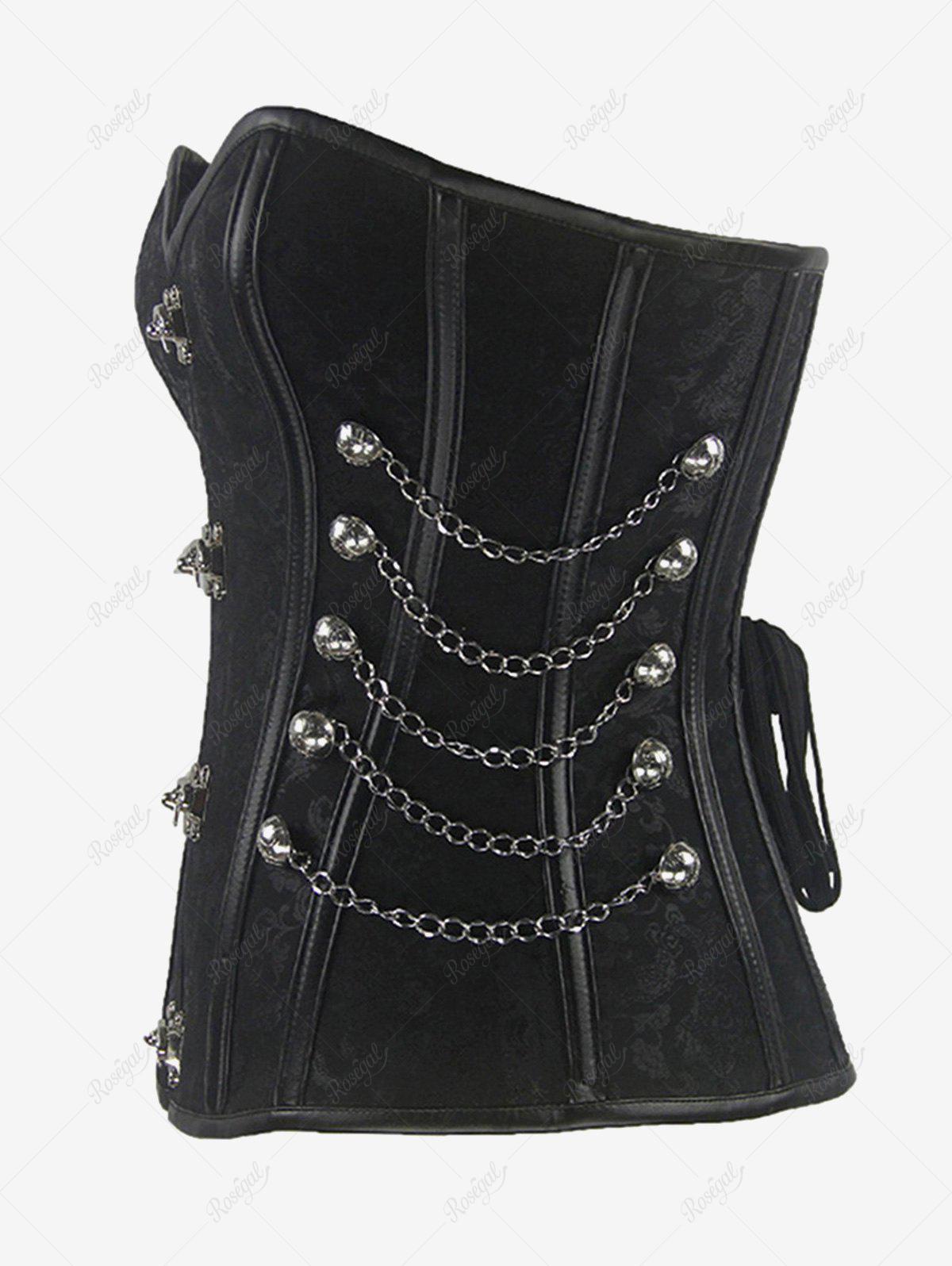 Gothic Halter Crisscross PU Leather Strappy Brocade Corset [38