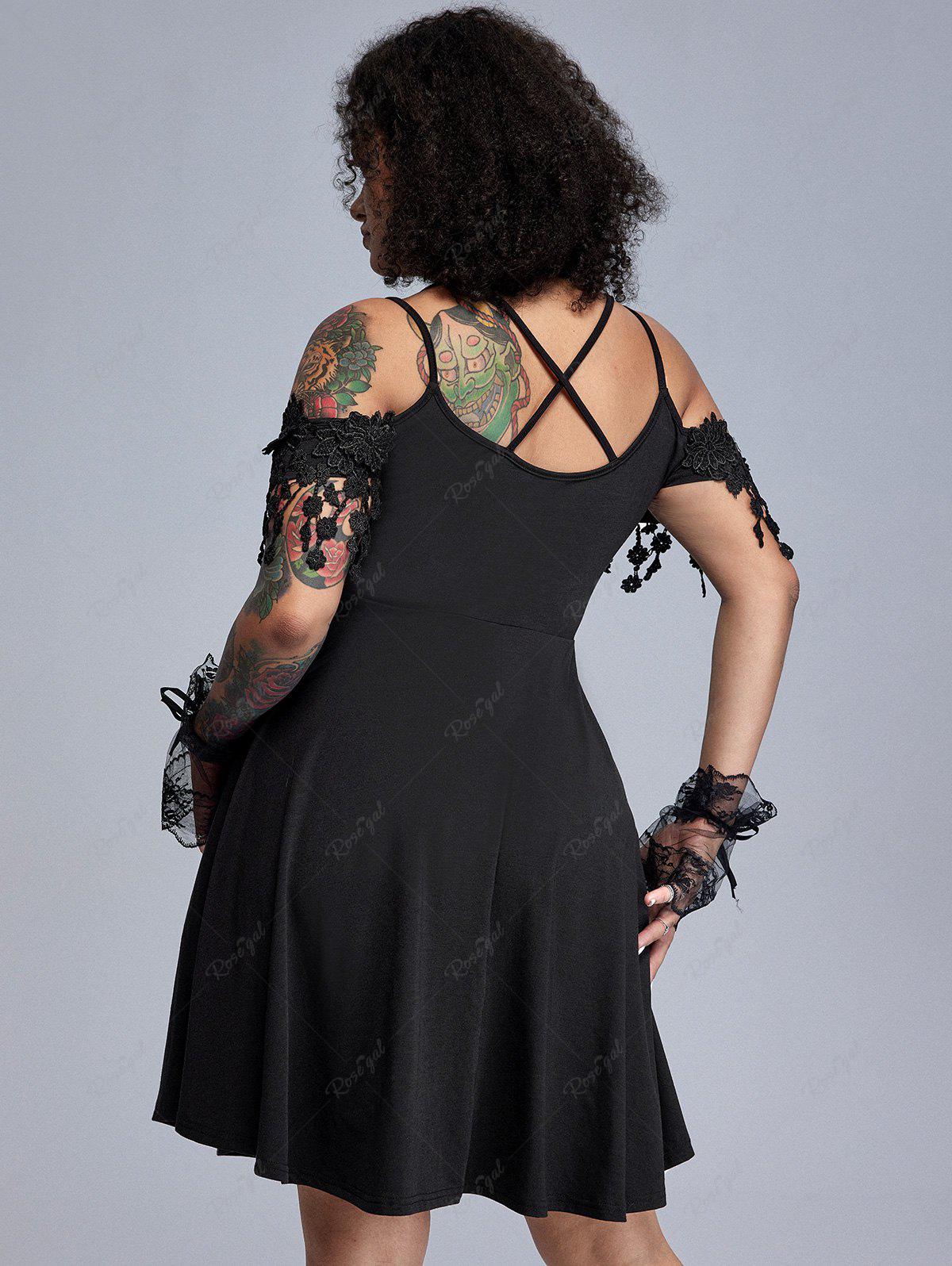 Gothic Guipure Lace Applique Tassel Cold Shoulder Dress