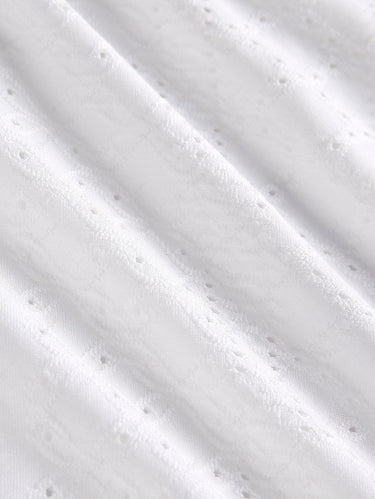 Gothic V Neck Ruffle Short Sleeves Eyelet Openwork Cinched Crop Tee