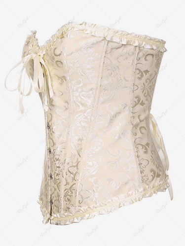 Gothic Plus Size Frilled Lace-up Overbust Boning Brocade Corset