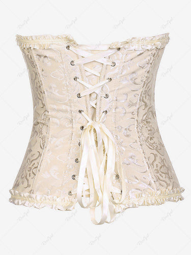 Gothic Plus Size Frilled Lace-up Overbust Boning Brocade Corset