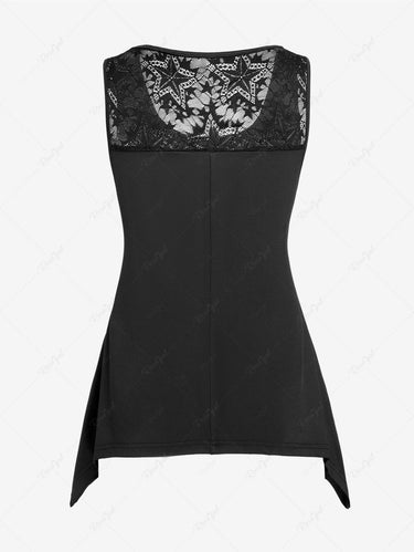 Gothic Plus Size Star Lace Panel Contrast Skull Applique Asymmetrical Top(3 Days Delivery)