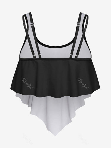 💗Coralie Loves💗 Gothic Plus Size 3D Print Flounce Tankini Top（Adjustable Shoulder Strap）