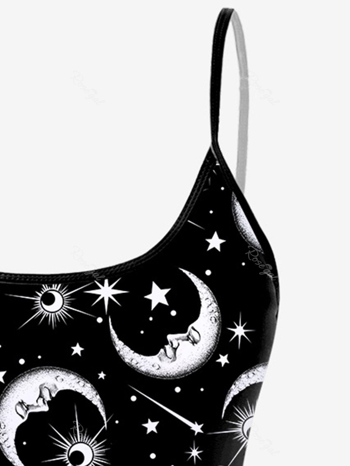 Gothic 3D Moon Star Glitter Print Boyleg Tankini Swimsuit (Adjustable ...