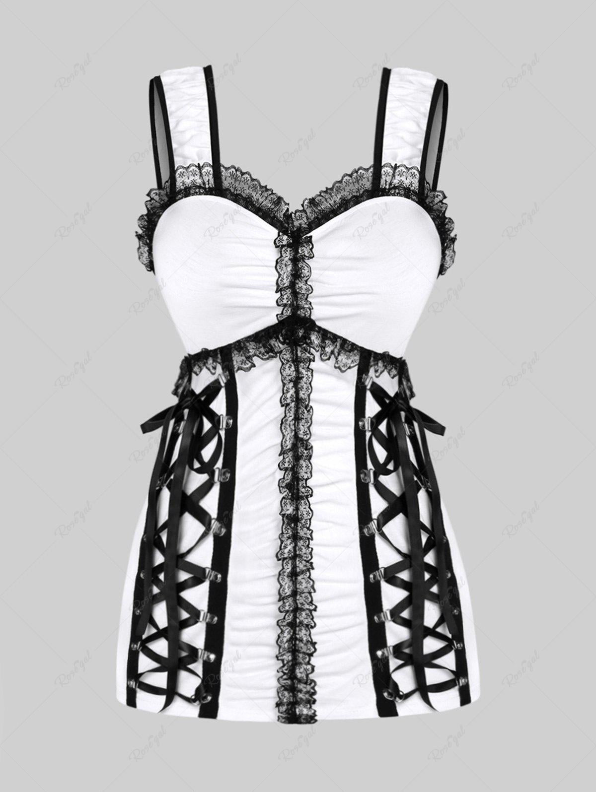 Gothic Lace Trim Ruched Laceup Tank Top Rgothic