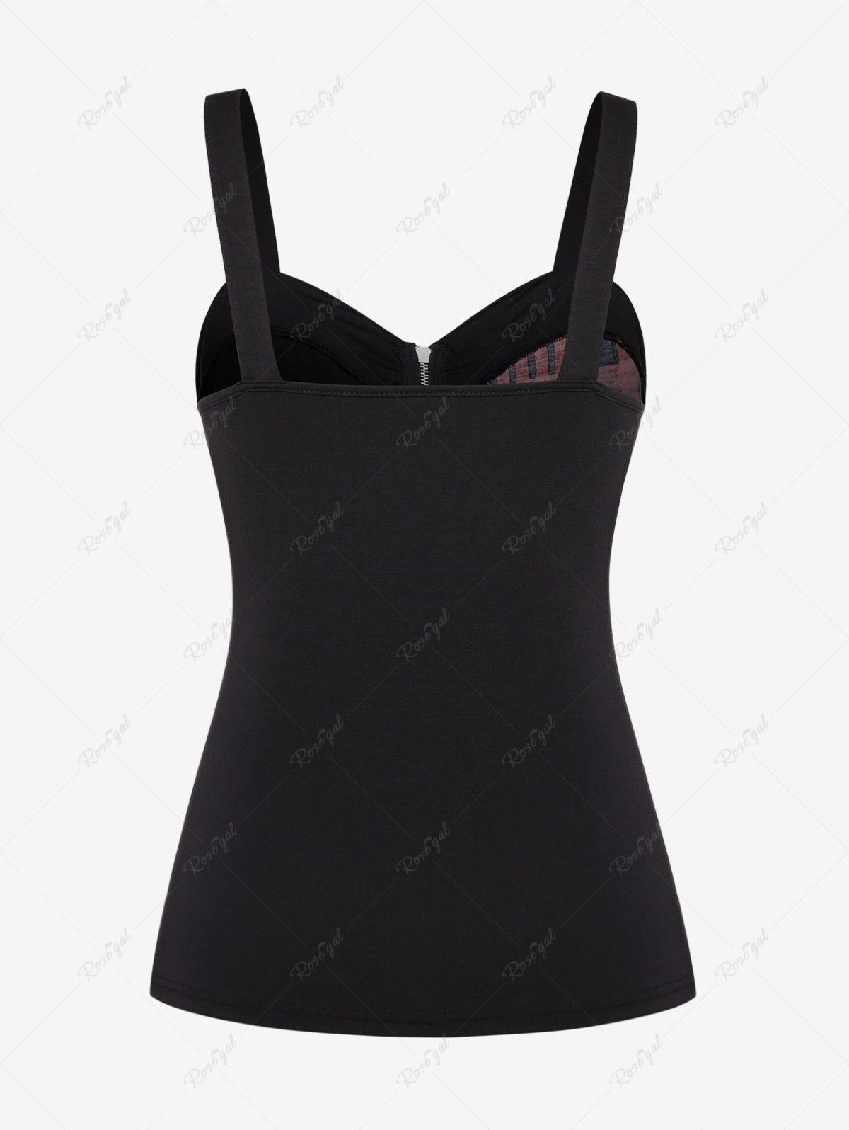 Gothic PU Leather Stripes Plaid Zipper Tank Top Rgothic