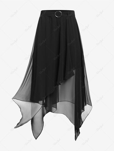 Gothic Plus Size Asymmetric Chiffon Pull On Midi Skirt