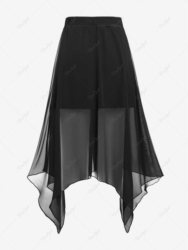 Gothic Plus Size Asymmetric Chiffon Pull On Midi Skirt