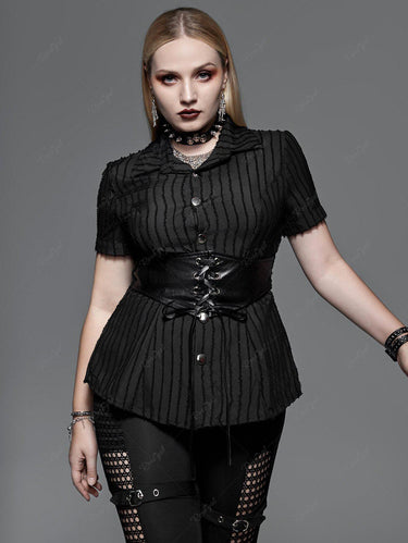 Victorian Gothic Plus Size Jacquard PU Leather Lace-up Corset Shirt