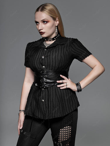 Victorian Gothic Plus Size Jacquard PU Leather Lace-up Corset Shirt