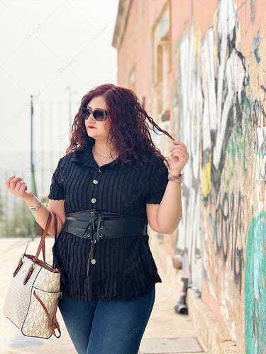 Victorian Gothic Plus Size Jacquard PU Leather Lace-up Corset Shirt