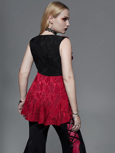 Gothic Plus Size Jacquard Hook and Eye Ruffle Two Tone Tassel Tank Top