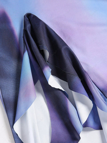 Gothic Ruffle Tie Dye Slit U Neck Midi Dress