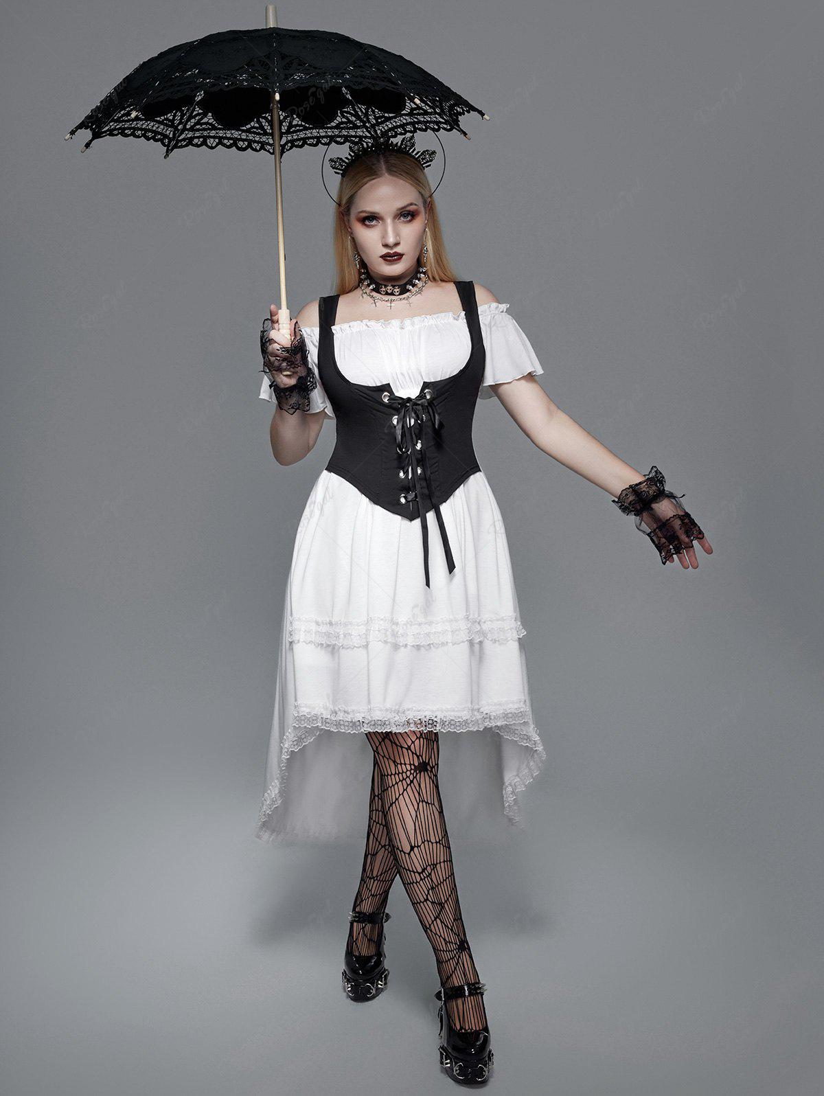 Gothic Lace Up Ruffles Cold Shoulder Dress