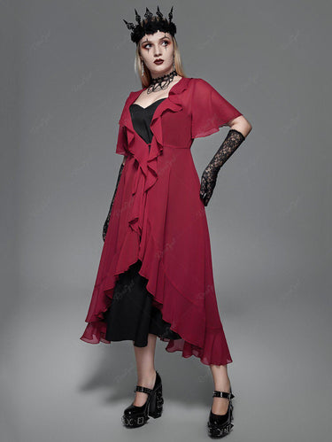 Victorian Gothic Plus Size Cami Dress and Tied Lettuce Trim Flutter Sleeves Dress Set