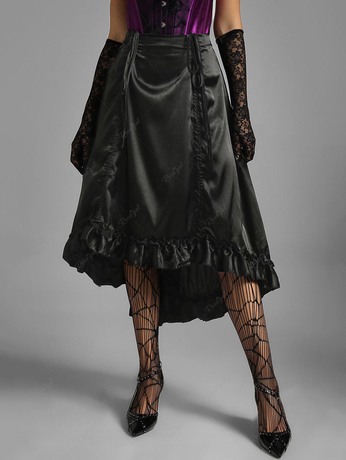 💗Vixtina Loves💗 Gothic Cinched Ruched Ruffles Silky Satin Victorian High-Low Skirt