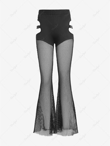 💗Avtvmnvvitch Loves💗 Gothic Plus Size Mesh Patchwork Grommet Buckle Flare Pants