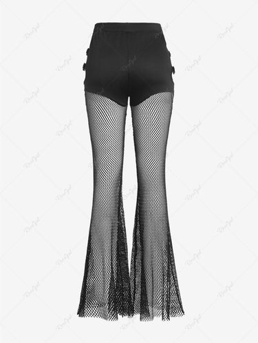 💗Avtvmnvvitch Loves💗 Gothic Plus Size Mesh Patchwork Grommet Buckle Flare Pants