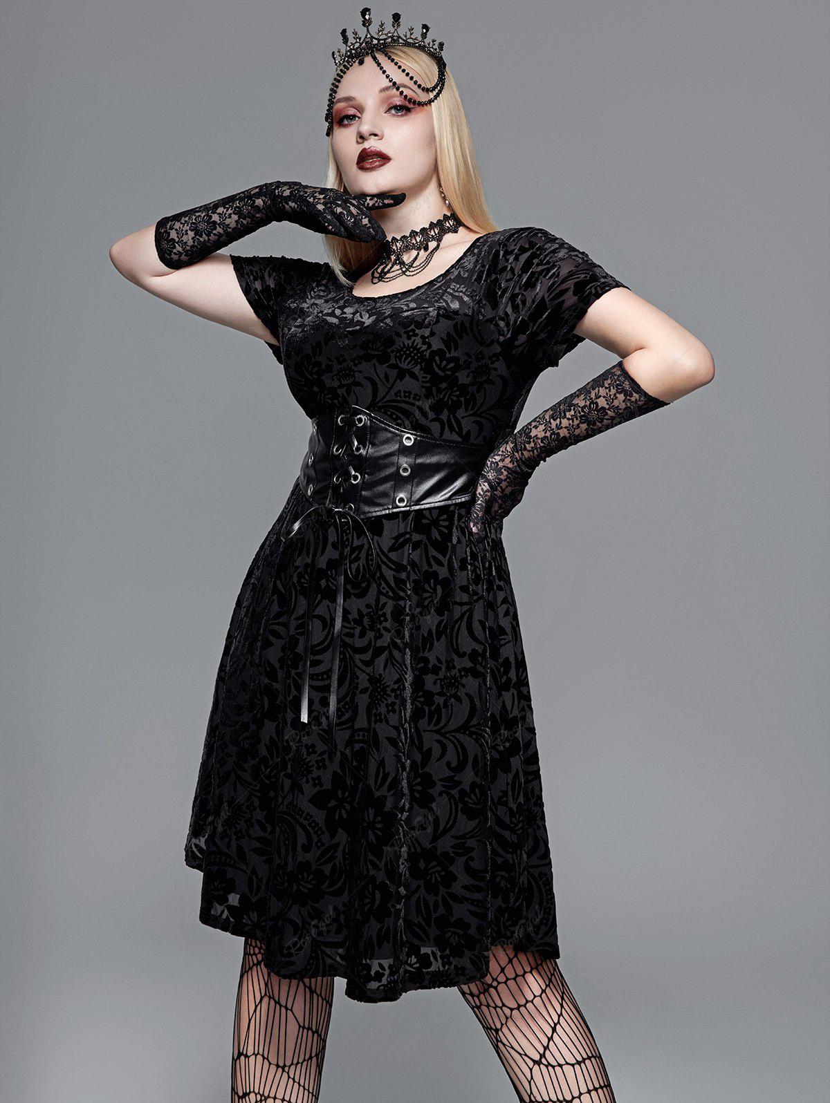 💗Lilith Loves💗 Victorian Gothic Jacquard PU Grommets Lace-up Corset Dress