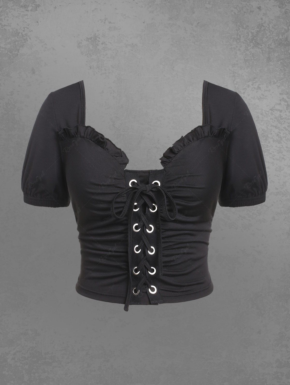 Gothic Frilled Lace-up Ruched Crop Top