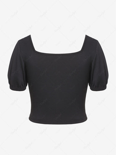 Gothic Plus Size Frilled Lace-up Ruched Crop Top