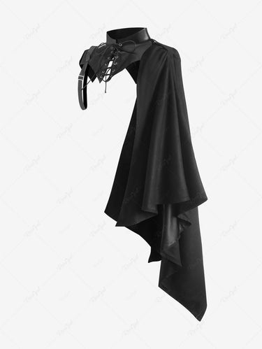 Gothic Plus Size Lace Up PU Leather Asymmetrical Cape Cloak Bolero Collar Top