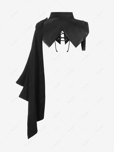 Gothic Plus Size Lace Up PU Leather Asymmetrical Cape Cloak Bolero Collar Top