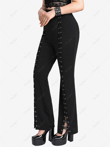 Gothic Plus Size Lace-up Grommets Split Hem Flare Pants