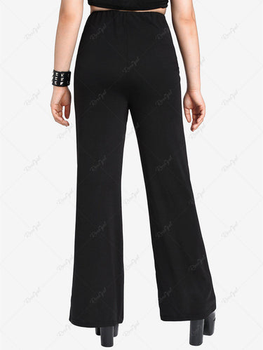 Gothic Plus Size Lace-up Grommets Split Hem Flare Pants