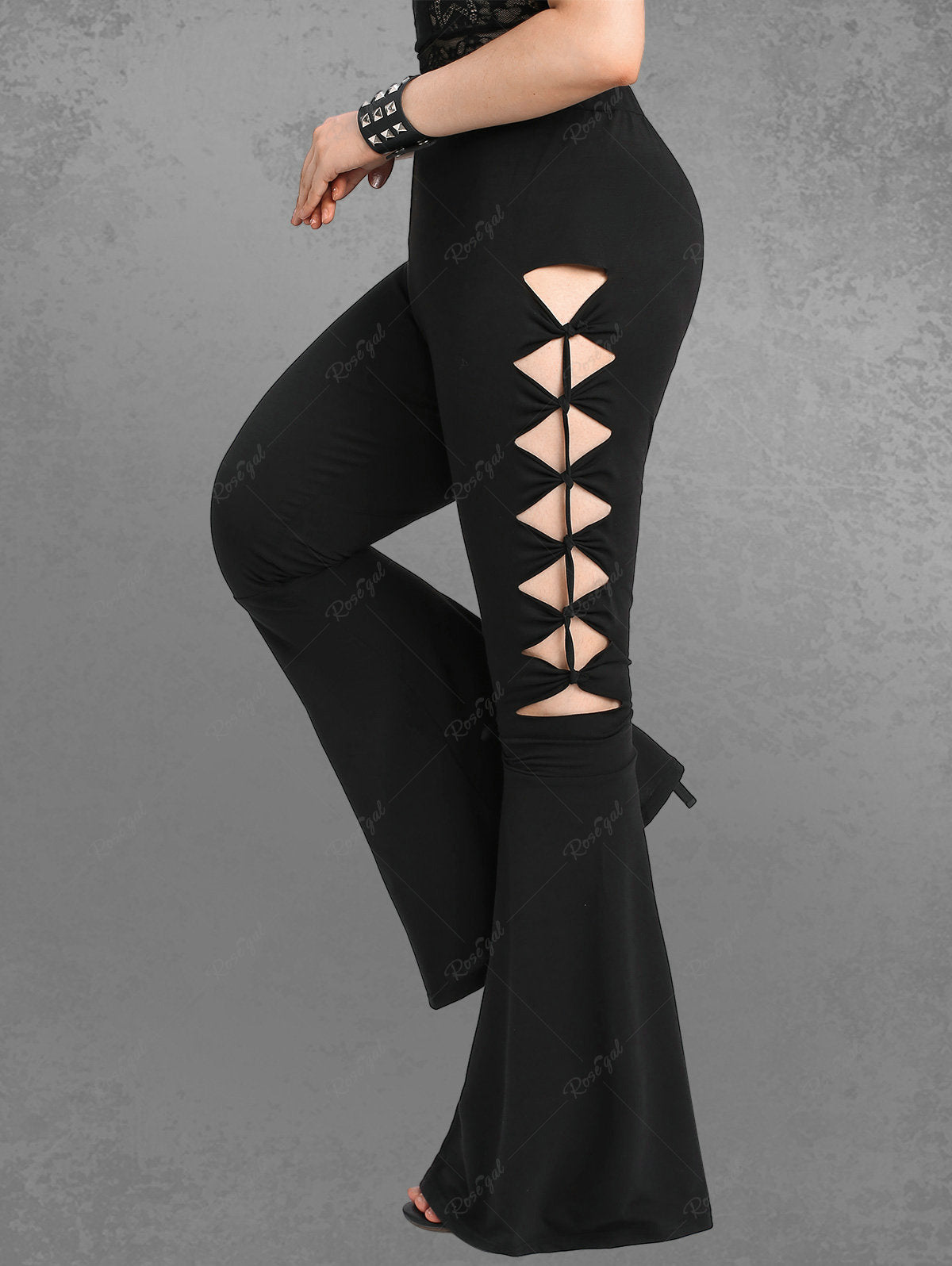 Gothic Ripped Cutout Pull On Flare Pants