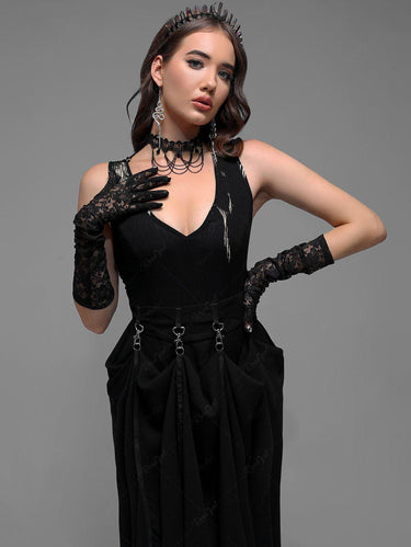 Gothic Plus Size Tie Dye Panel Snap Hook Design Sleeveless Midi Dress