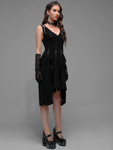 Gothic Plus Size Tie Dye Panel Snap Hook Design Sleeveless Midi Dress