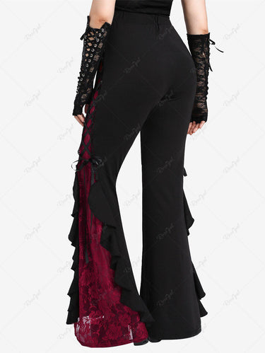 💗Lauren Loves💗Victorian Gothic Plus Size Rose Lace Panel Ruffle Lace-up Flare Pants