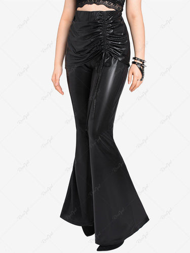 Gothic Plus Size Metallic Cinched Ruched Flare Pants
