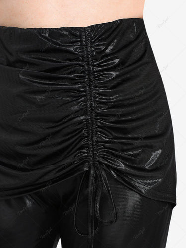 Gothic Plus Size Metallic Cinched Ruched Flare Pants
