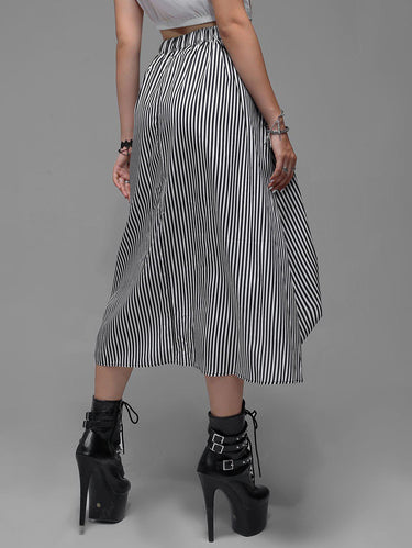 Gothic Plus Size Striped PU Strap A Line Maxi Skirt