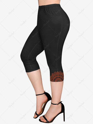 Gothic Plus Size Paisley Print Pockets Capri Leggings