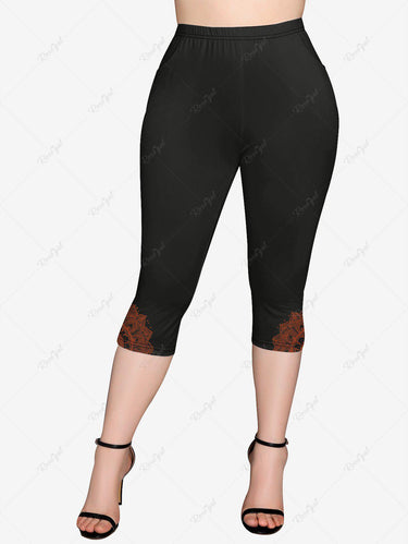 Gothic Plus Size Paisley Print Pockets Capri Leggings