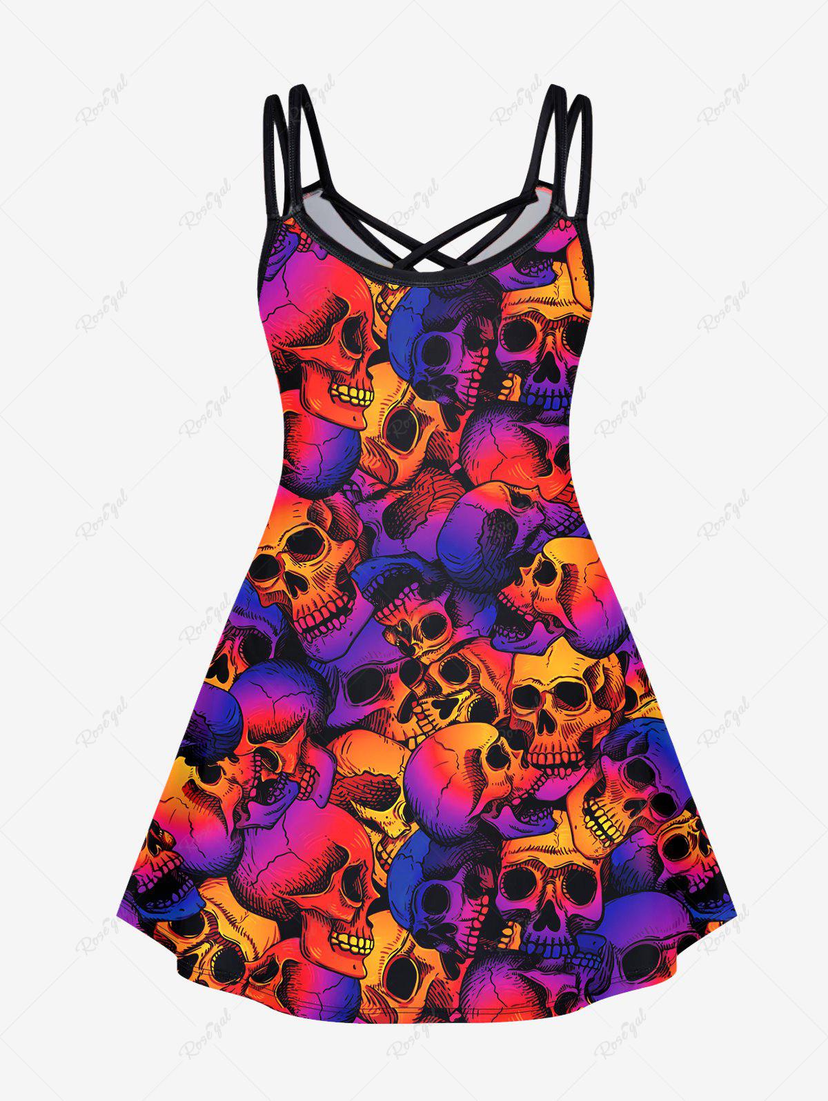 💗Lauren Loves💗Gothic Skulls Print Crisscross Cami Dress