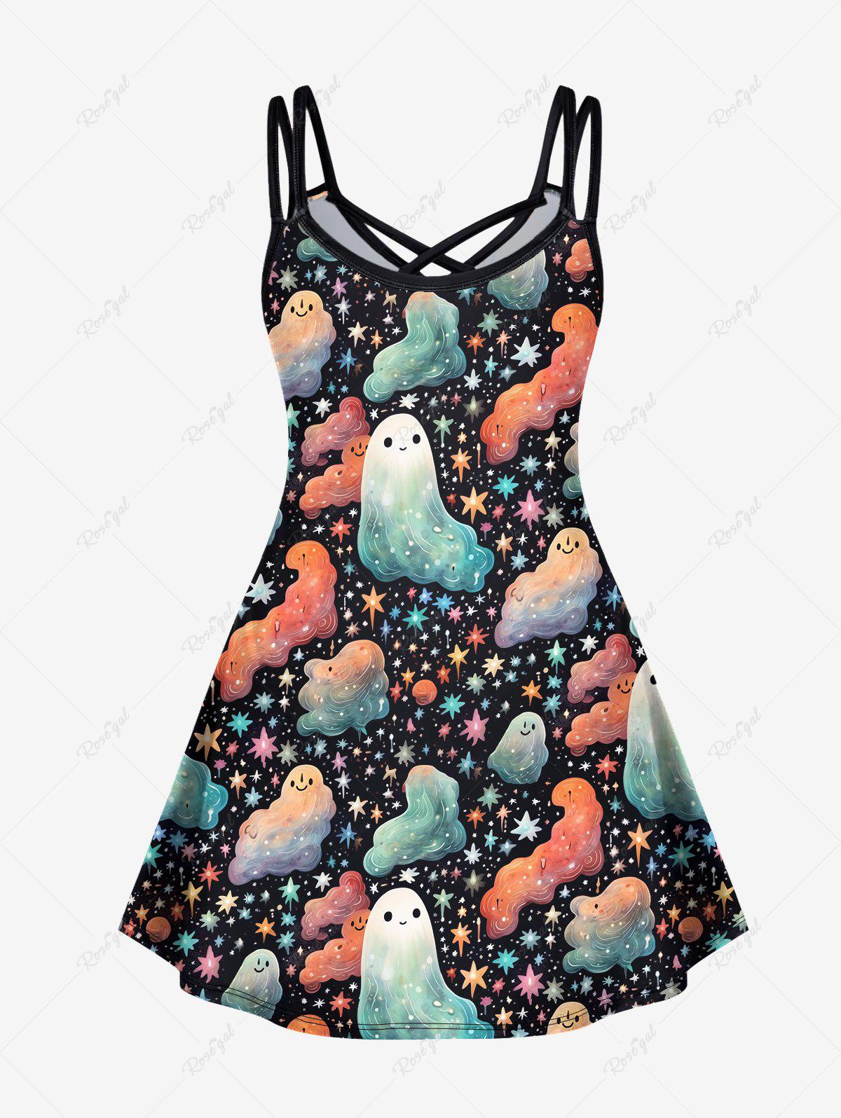 💗Lauren Loves💗Gothic Star Cloud Ghost Print Crisscross Cami Dress