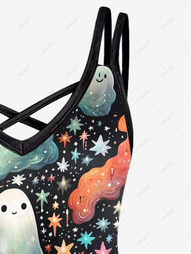 💗Lauren Loves💗Gothic Plus Size Star Cloud Ghost Print Crisscross Cami Dress
