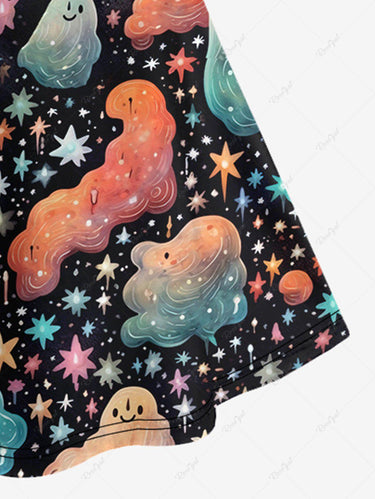 💗Lauren Loves💗Gothic Plus Size Star Cloud Ghost Print Crisscross Cami Dress