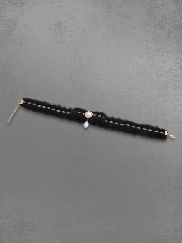 Gothic Water Droplet Faux Pearl Bowknot Fluffy Choker