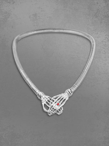 Gothic Punk Faux Gemstone Skeleton Hand Shape Chunky Pendant Necklace