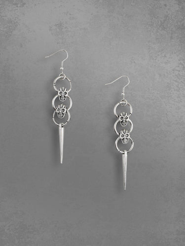 Gothic Skulls O-Ring Stud Layered Halloween Drop Earrings