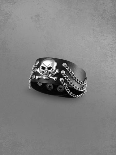 Punk Rock Gothic PU Leather Skull Chain Studs Bracelet