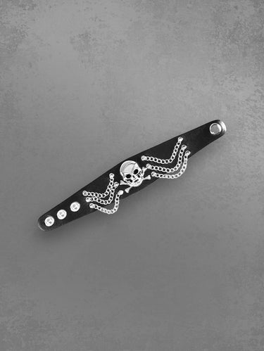 Punk Rock Gothic PU Leather Skull Chain Studs Bracelet