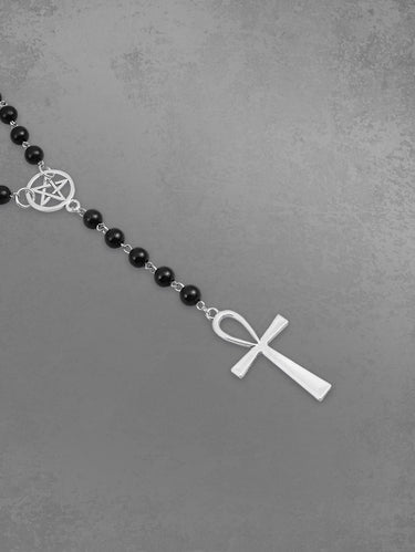 Pentagram Cross Pendant Beaded Gothic Necklace