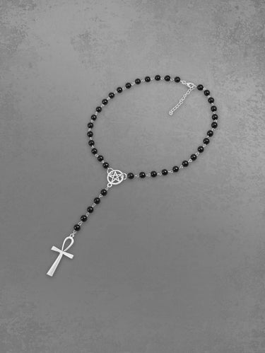 Pentagram Cross Pendant Beaded Gothic Necklace